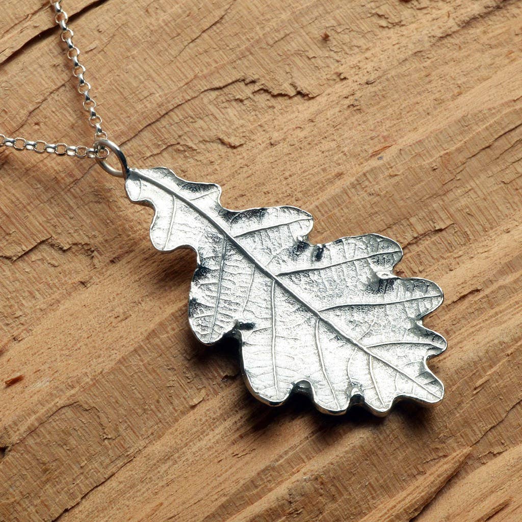 Pewter & sterling silver oak leaf necklace