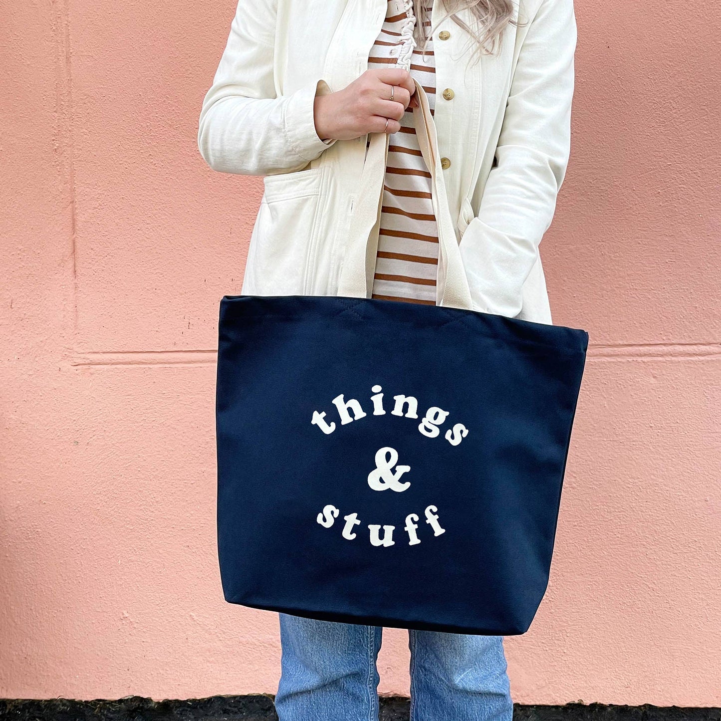 Things & stuff midnight blue canvas tote bag