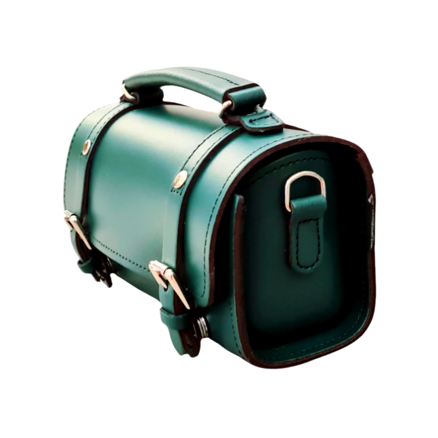 Handmade teal leather bowler bag