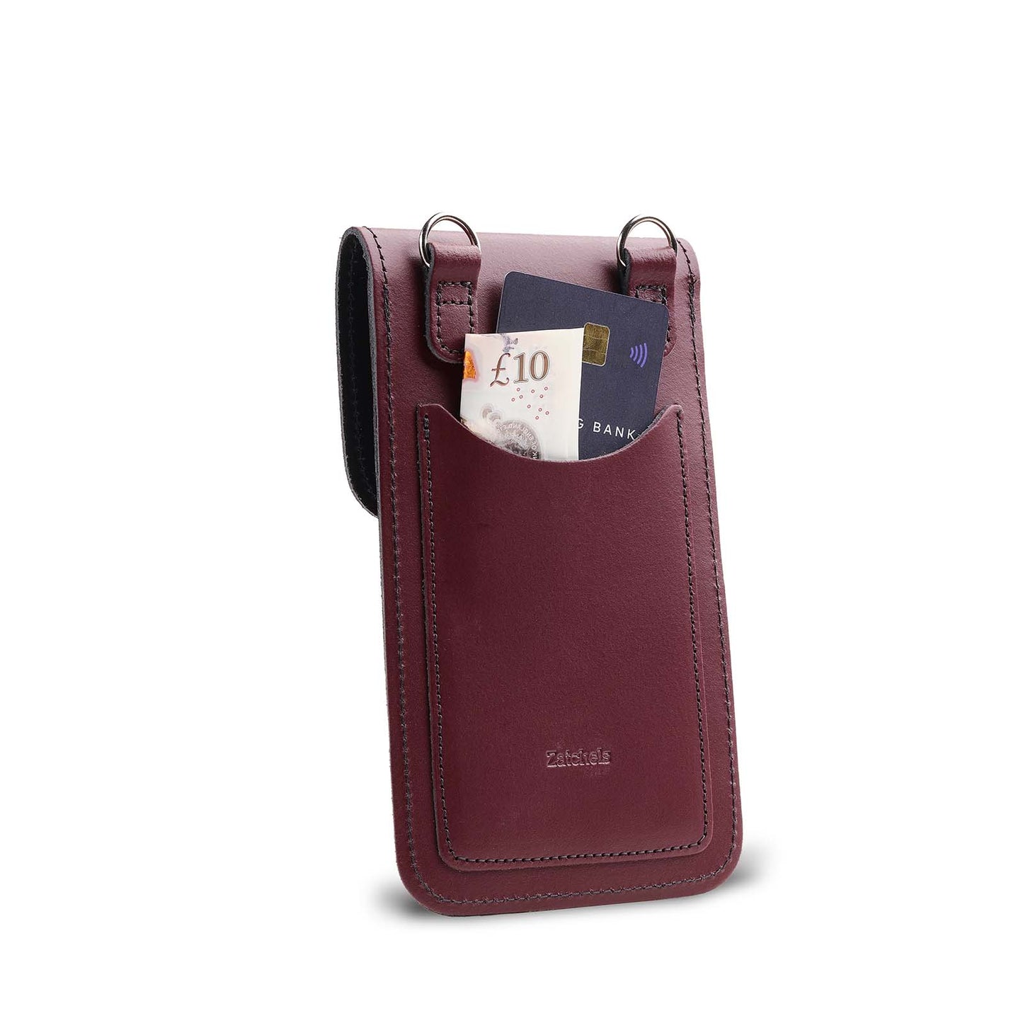 Handmade marsala red leather mobile phone holder