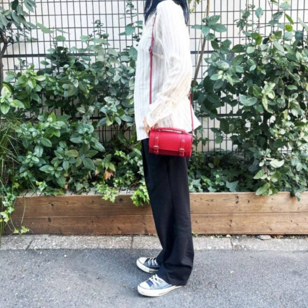 Handmade red leather bowler bag