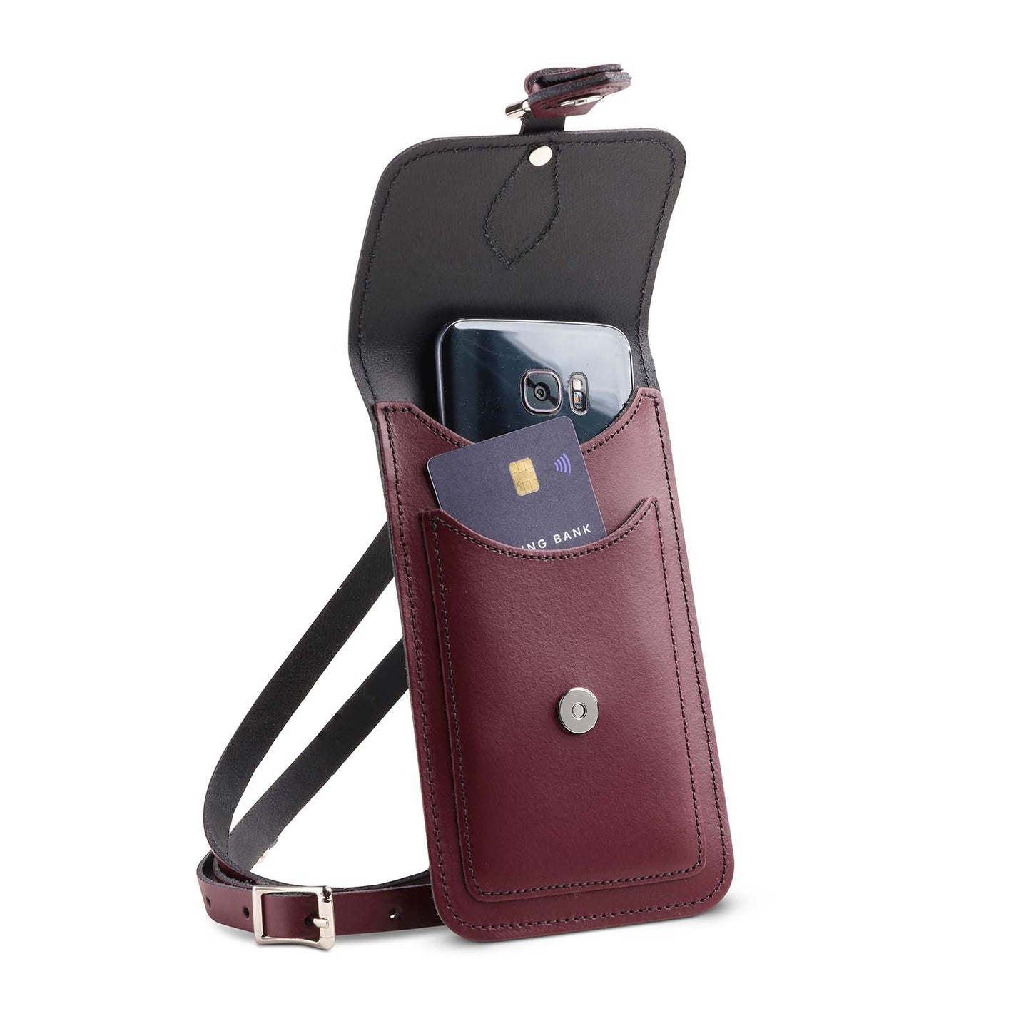 Handmade marsala red leather mobile phone holder
