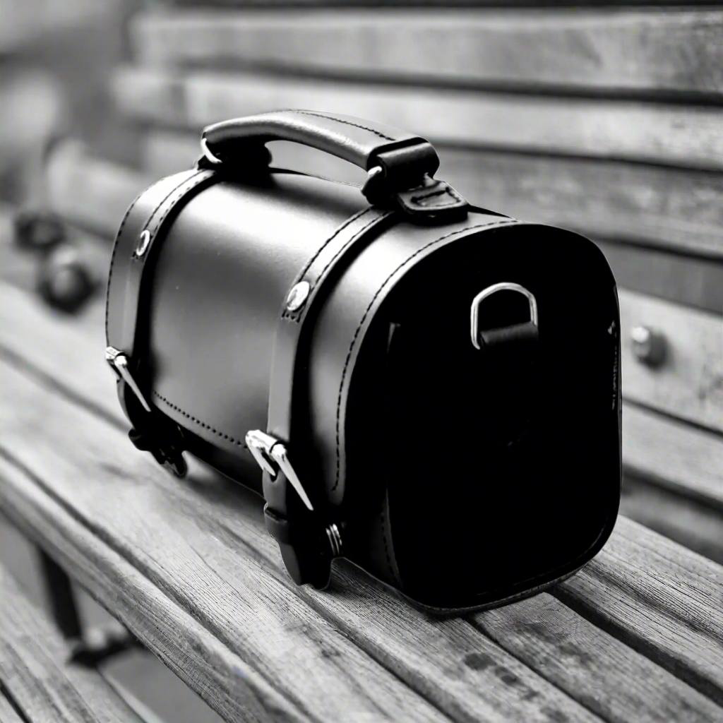 Handmade black leather bowler bag