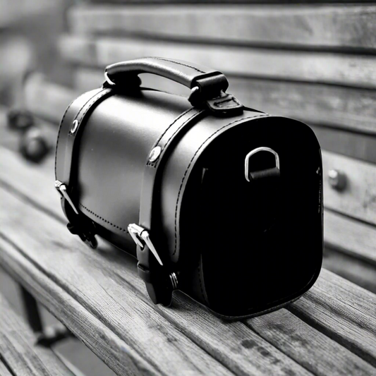 Handmade black leather bowler bag