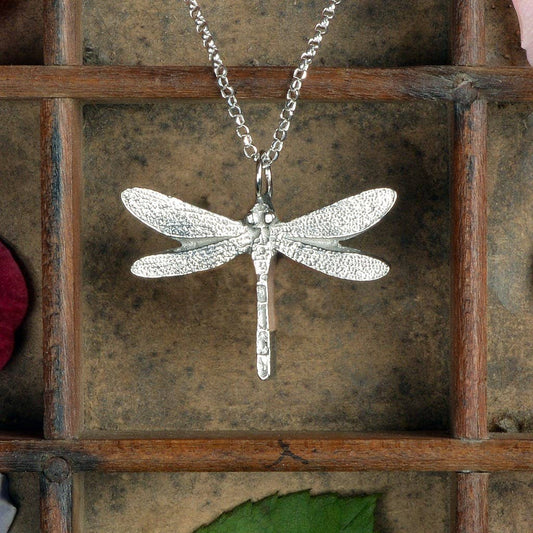 Pewter & sterling silver dragonfly necklace