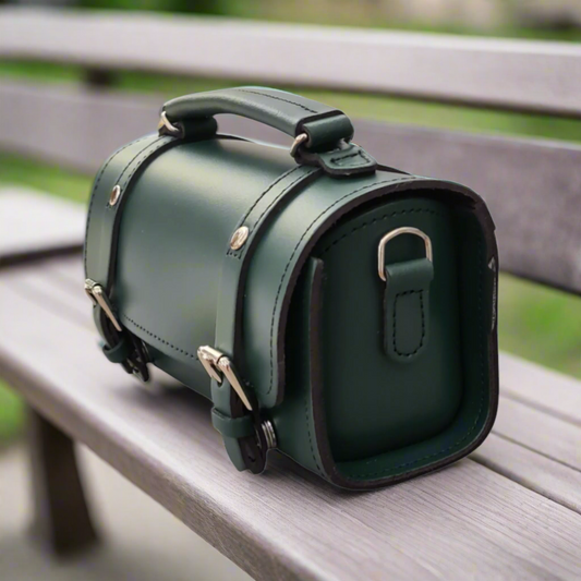 Handmade pine green leather bowler bag