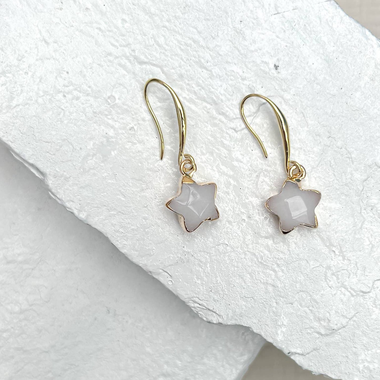 White Jade star gold plated earrings
