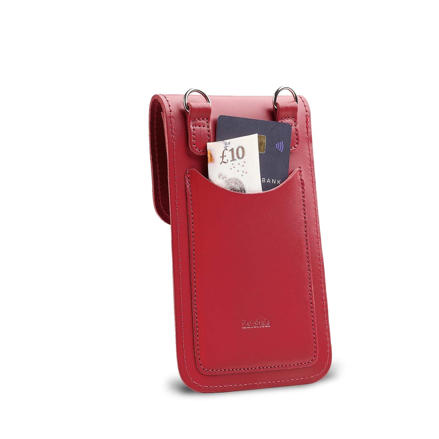 Handmade red leather mobile phone holder