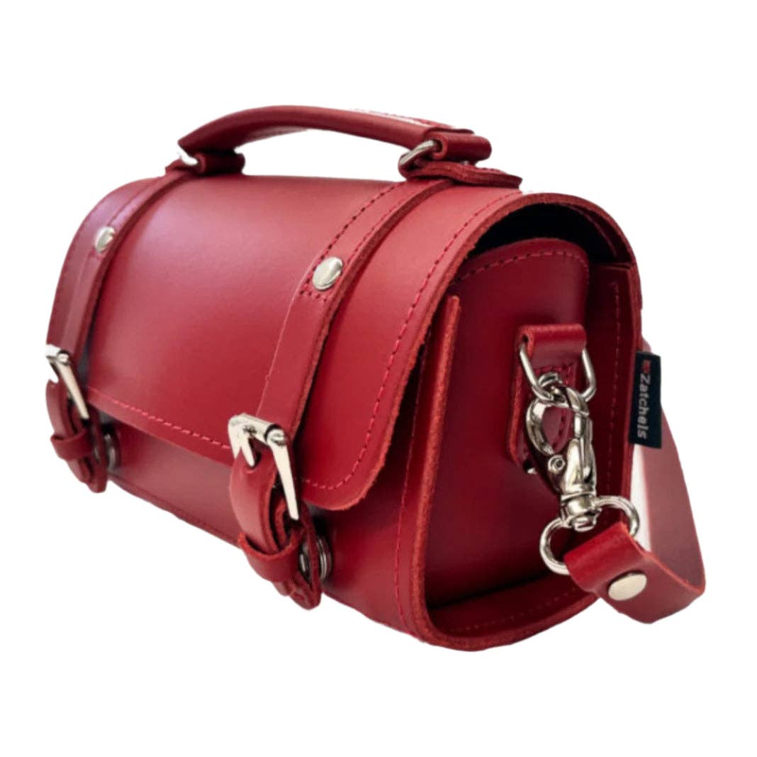 Handmade red leather bowler bag