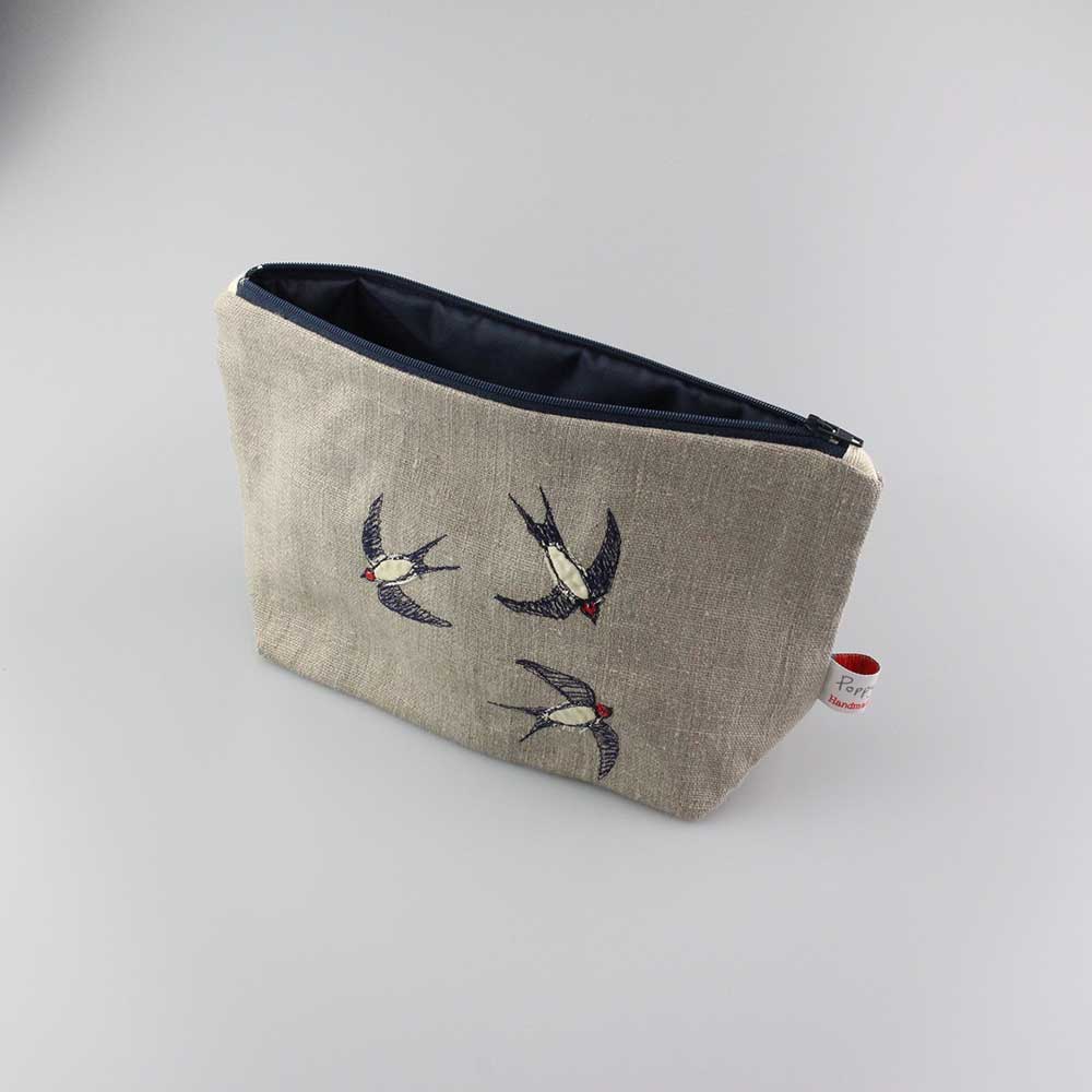 Embroidered swallows makeup bag