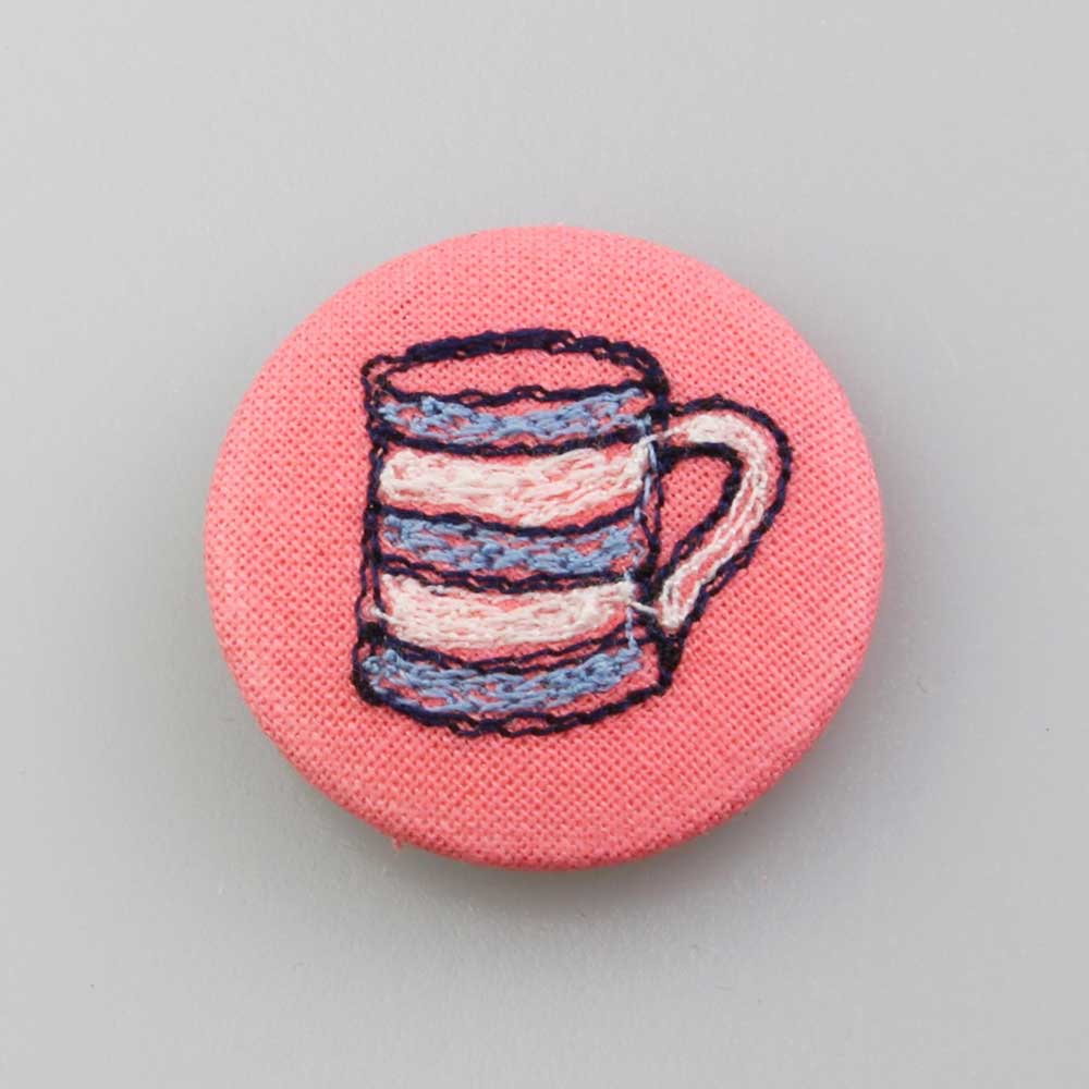 Embroidered mug of tea brooch