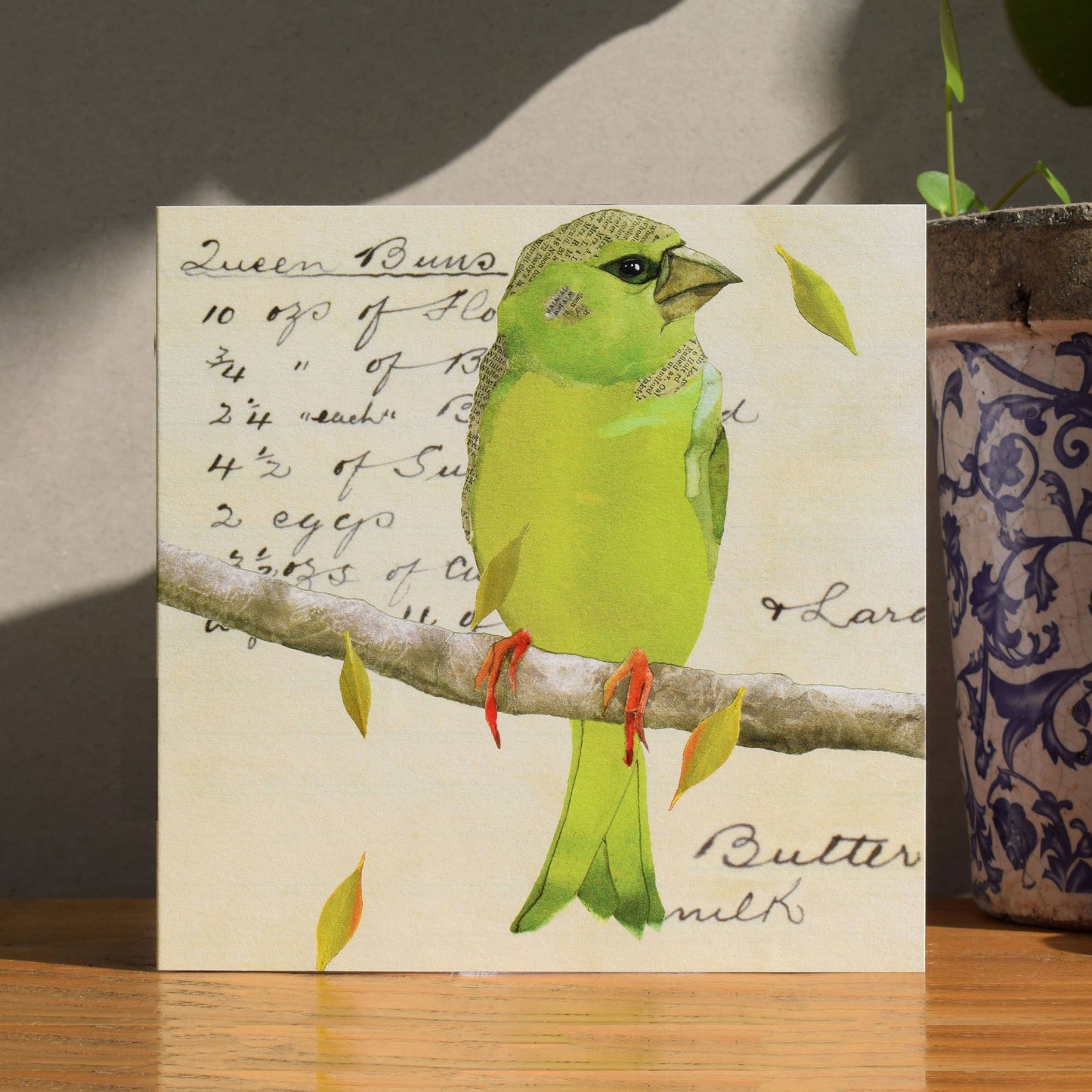 Greenfinch on recipe card