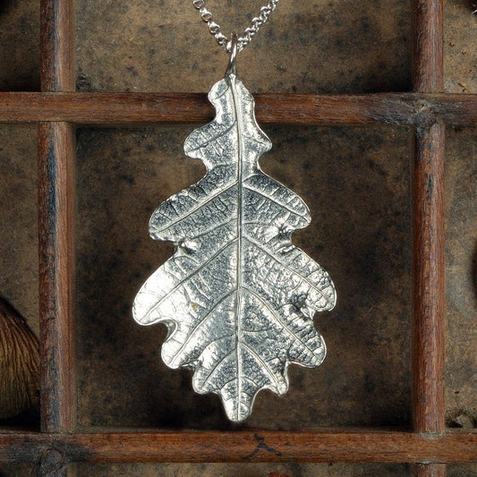 Pewter & sterling silver oak leaf necklace