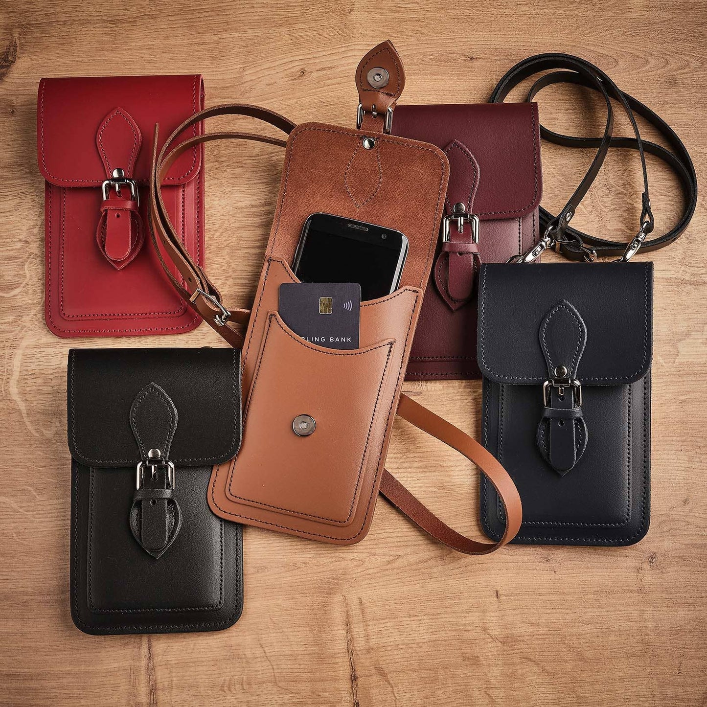 Handmade red leather mobile phone holder