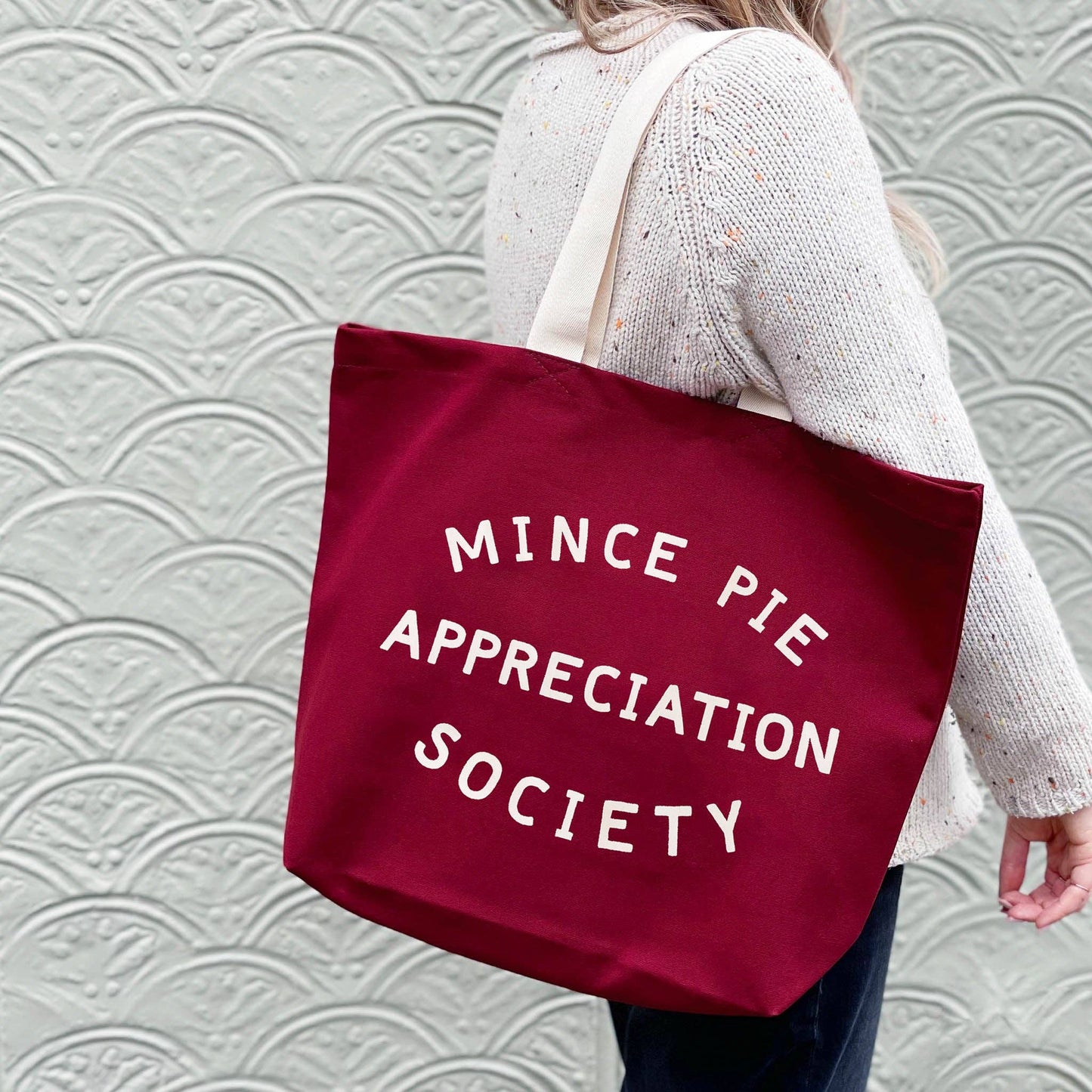 Burgundy mince pie appreciation society canvas tote bag