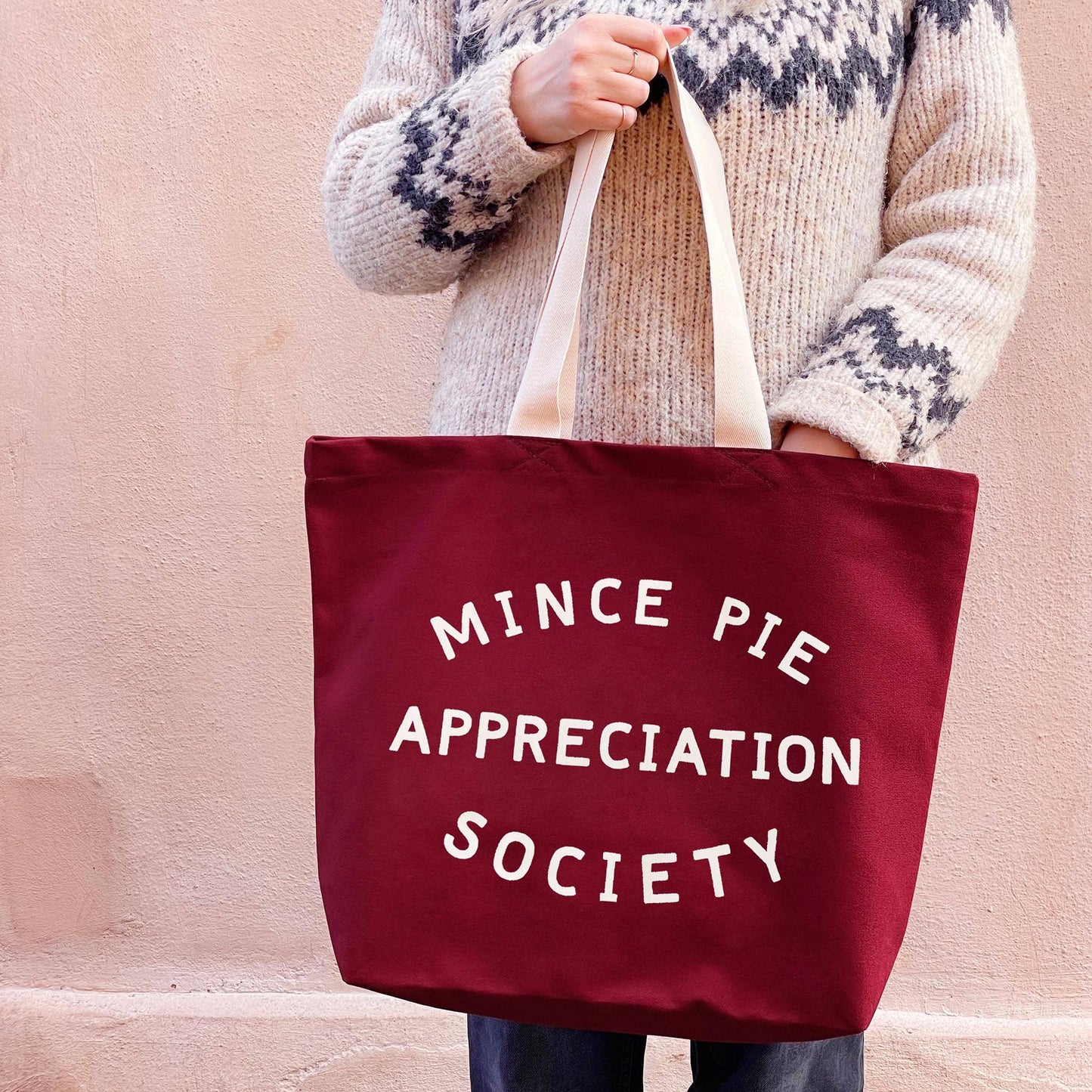 Burgundy mince pie appreciation society canvas tote bag