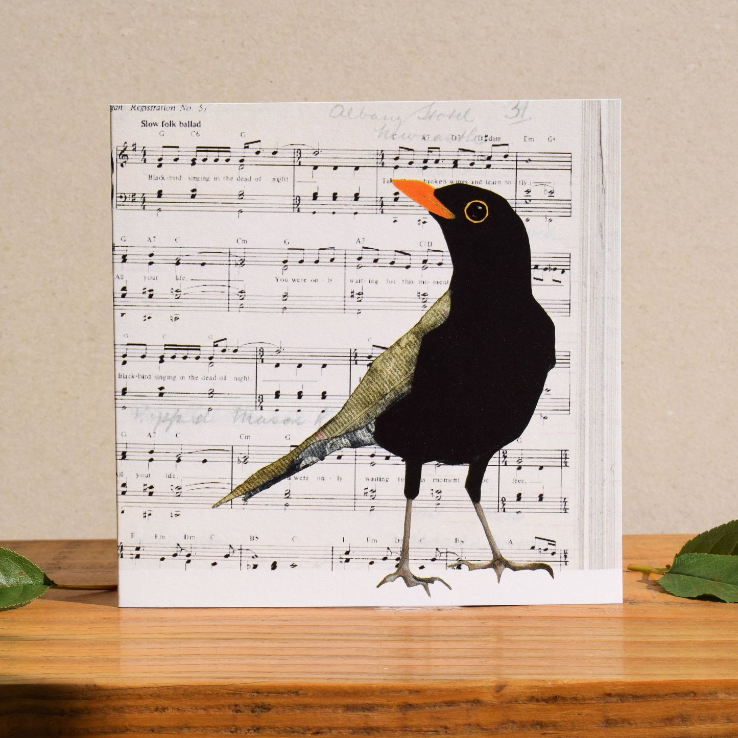 Blackbird on sheet music card