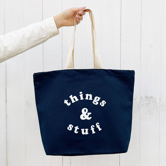 Things & stuff midnight blue canvas tote bag