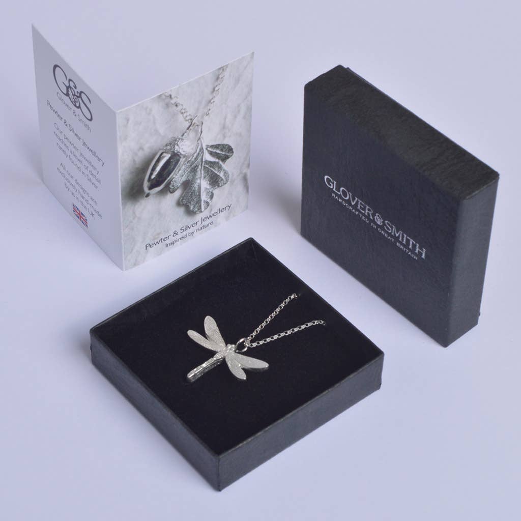 Pewter & sterling silver dragonfly necklace