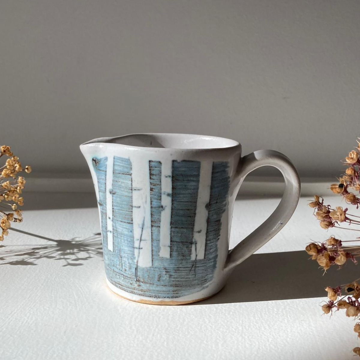 Handmade birch trees stoneware cream jug