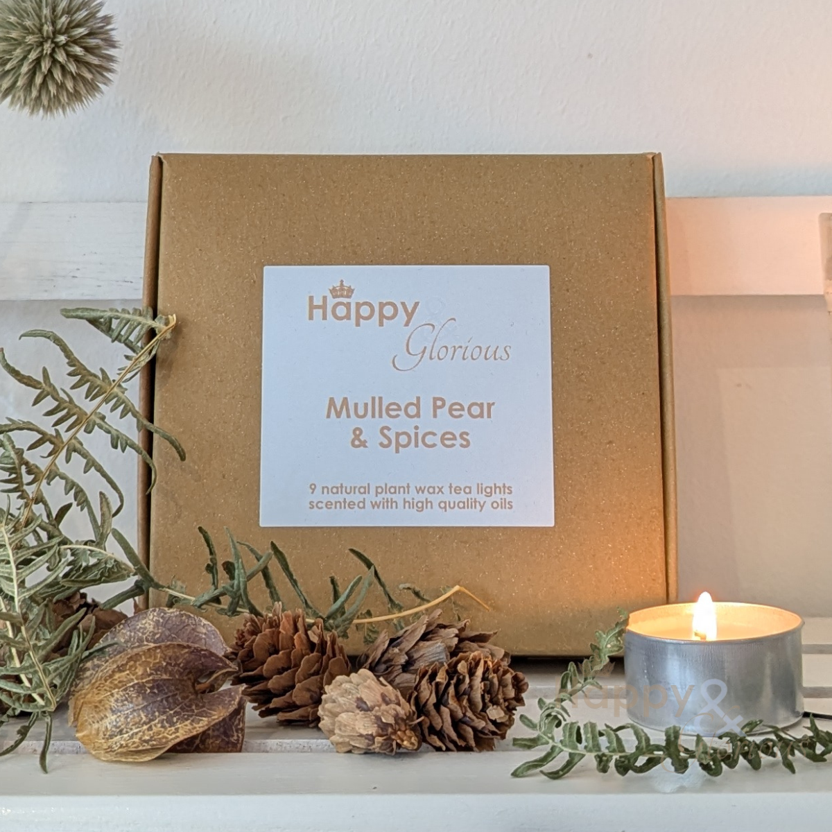 Mulled pear & spices soy wax fragranced tealight candles - box of nine