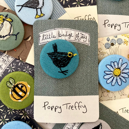Embroidered blackbird brooch