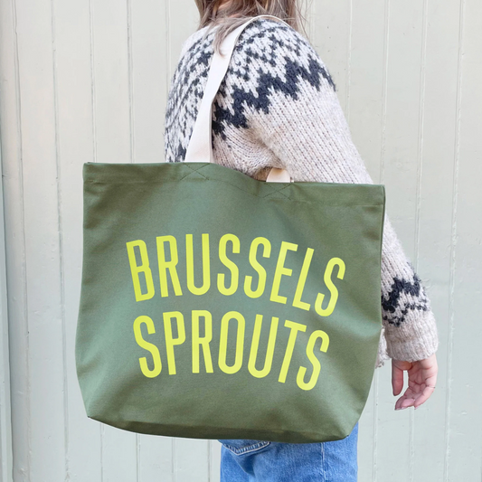 Olive green Brussels sprouts canvas tote bag