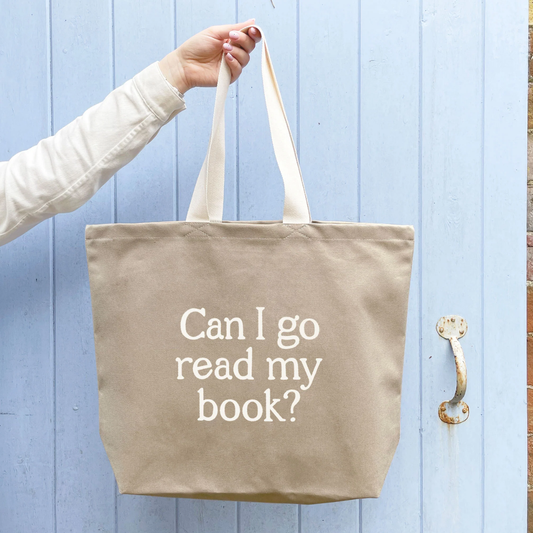 Can I go read my book? stone cotton canvas tote bag