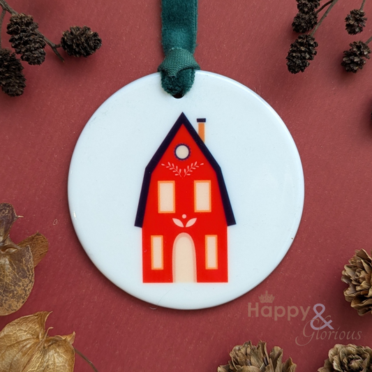 Little red chalet ceramic decoration