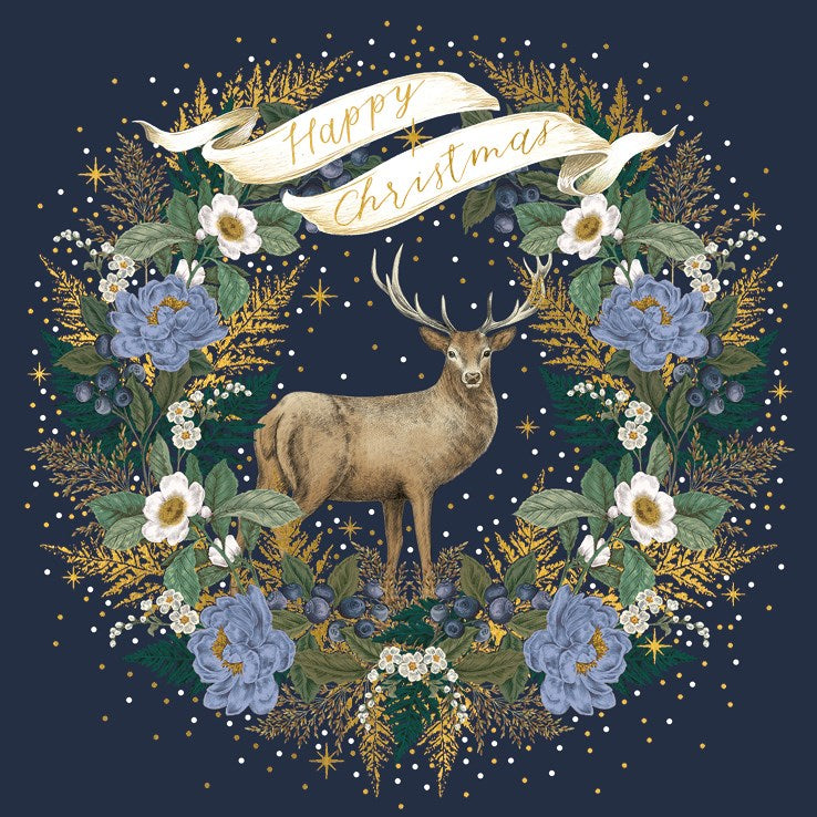 Christmas wreath with deer charity Christmas cards - pack of six