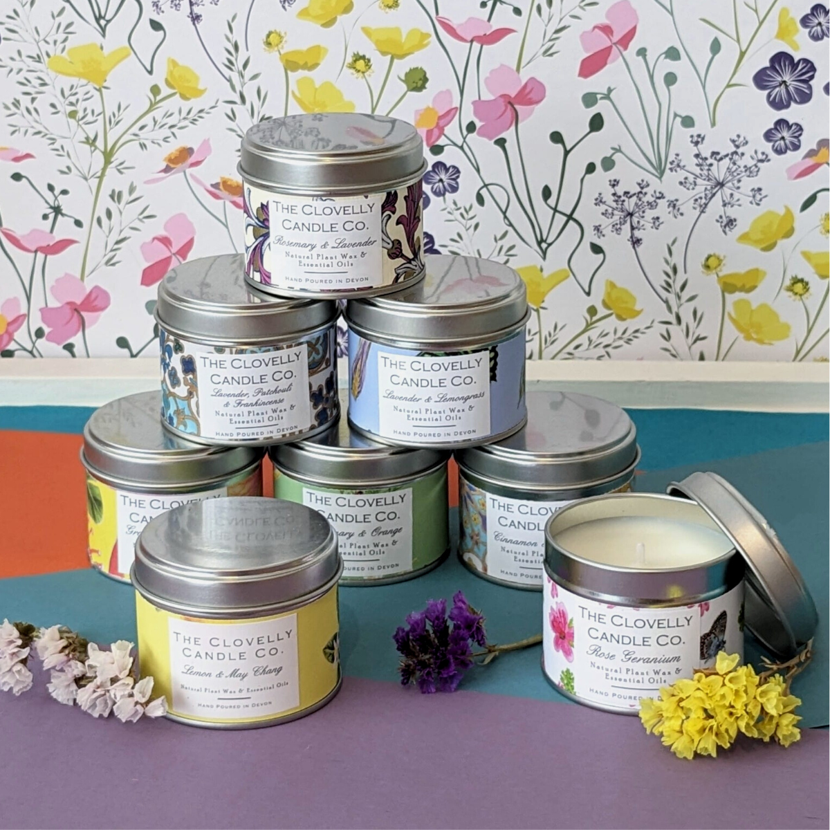 Clovelly lavender, frankincense & patchouli essential oil candle in tin