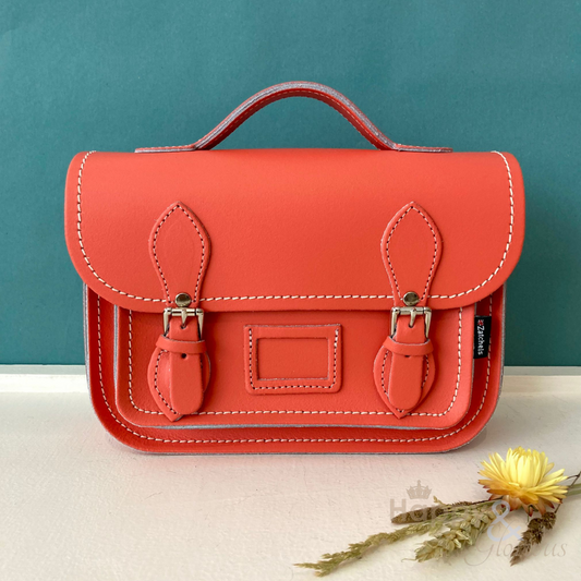 Coral leather midi satchel
