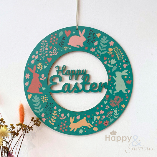 Wooden Easter wreath decoration