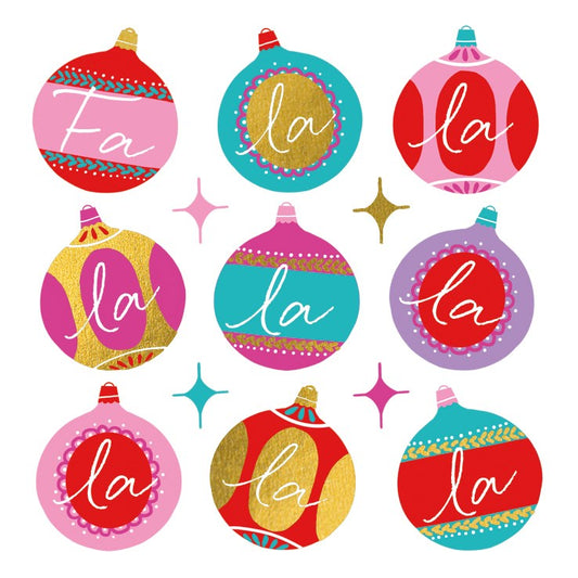 Fa la la la baubles charity Christmas cards - pack of six