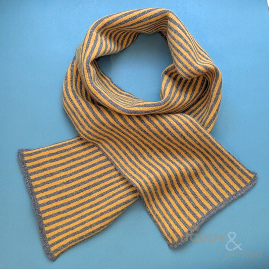Mustard & grey stripe felted merino wool scarf