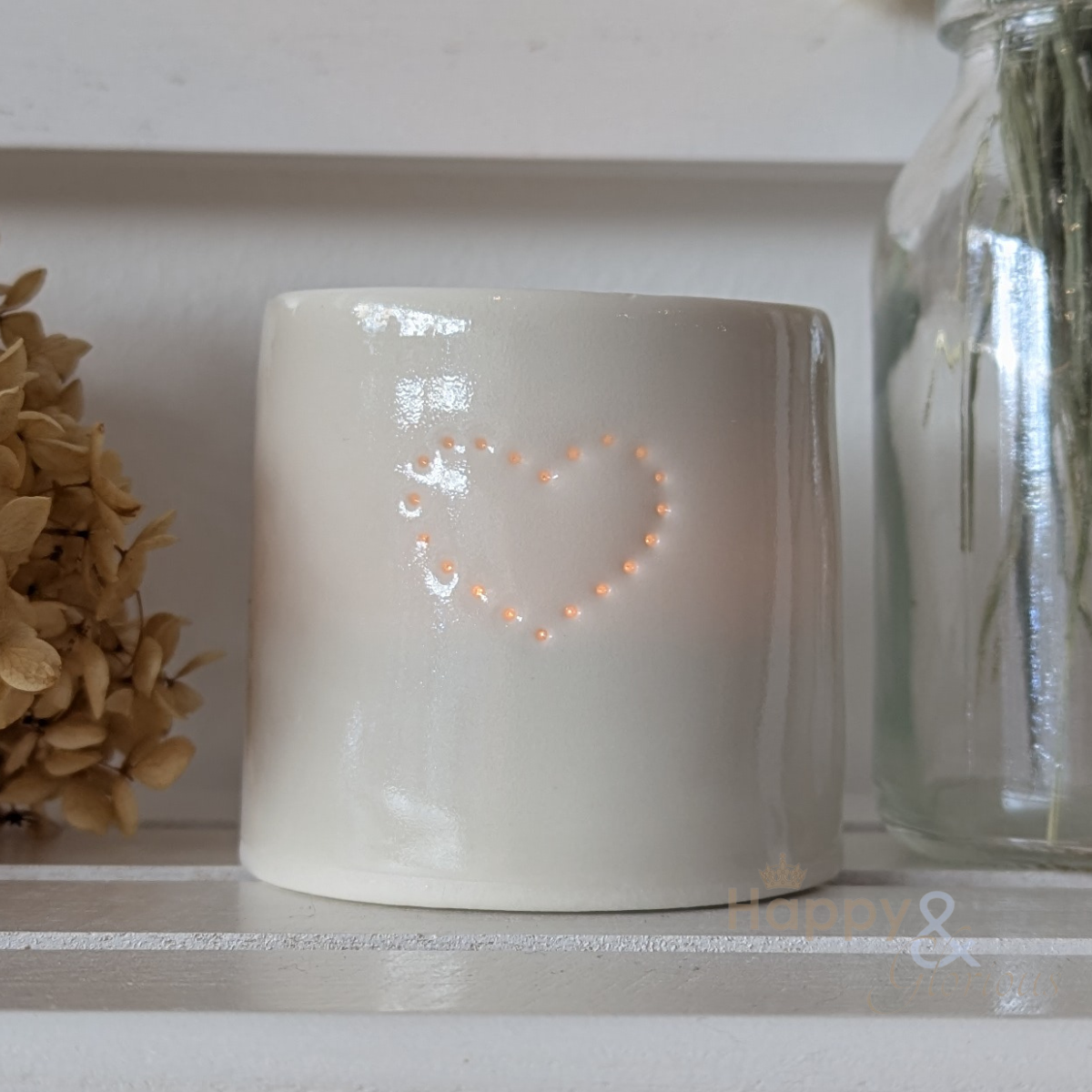 Porcelain heart tealight candle holder by Luna Lighting