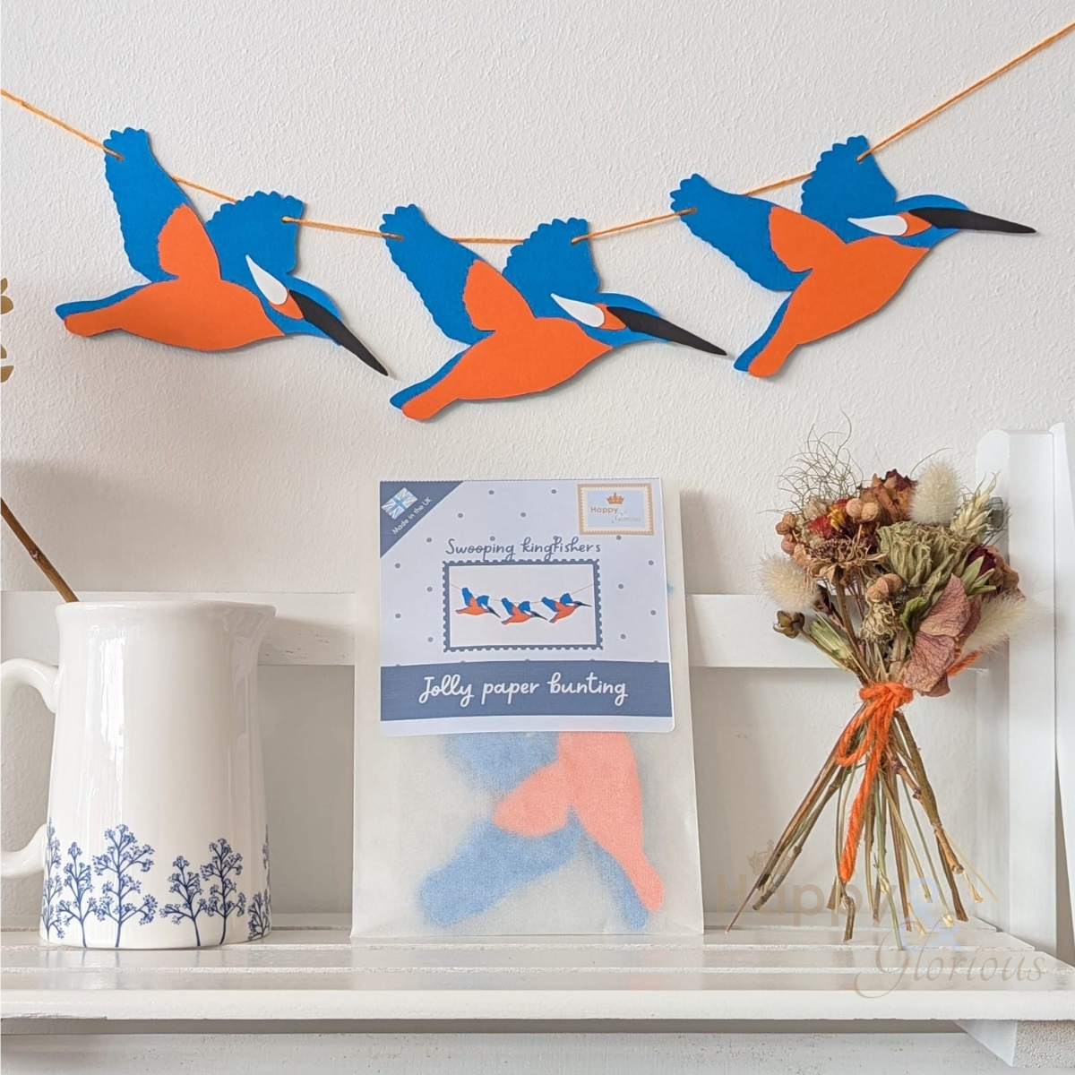 Jolly paper bunting - Swooping kingfishers