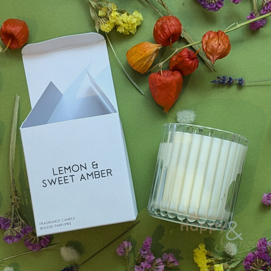 Lemon & sweet amber soy wax scented candle