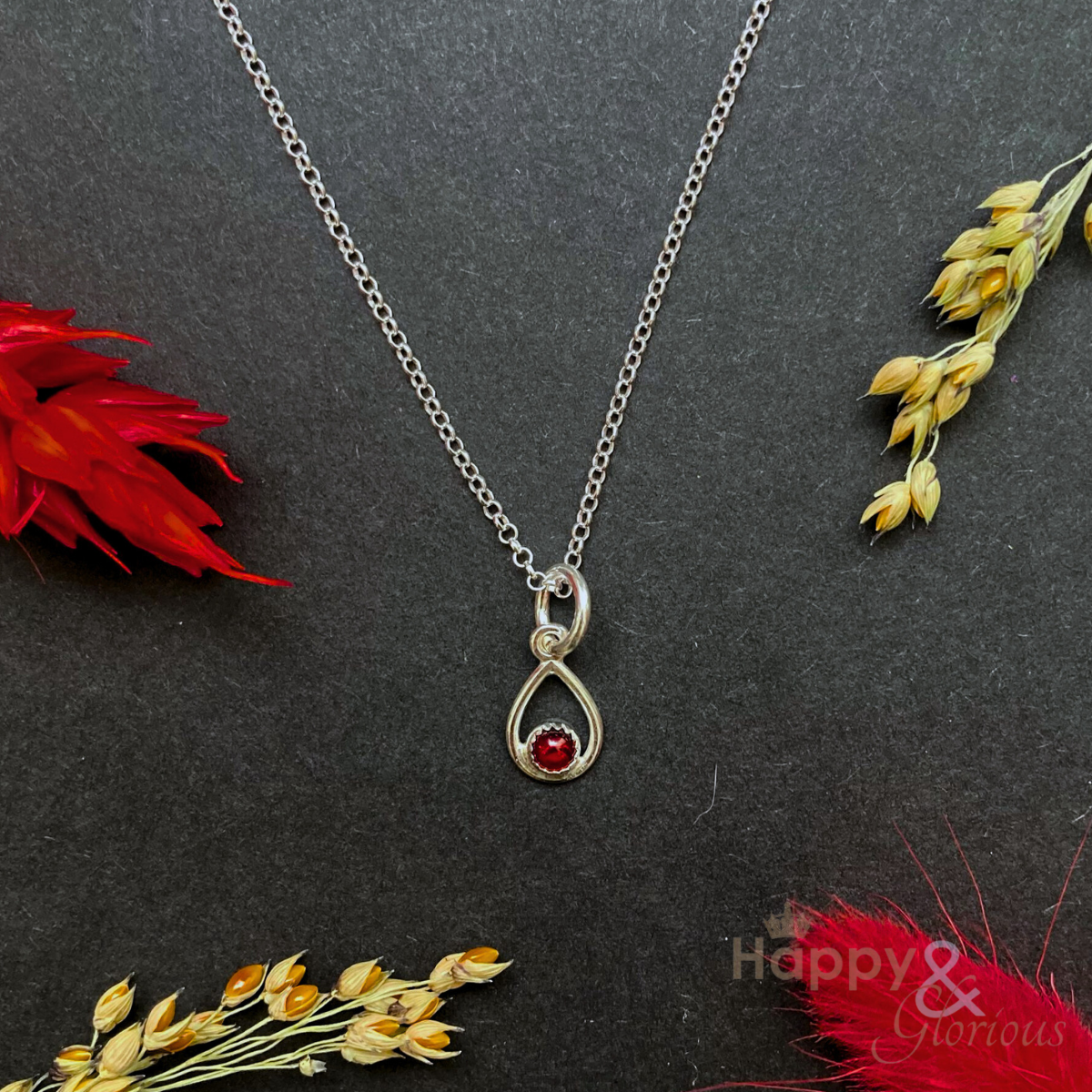 Sterling silver & garnet teardrop pendant