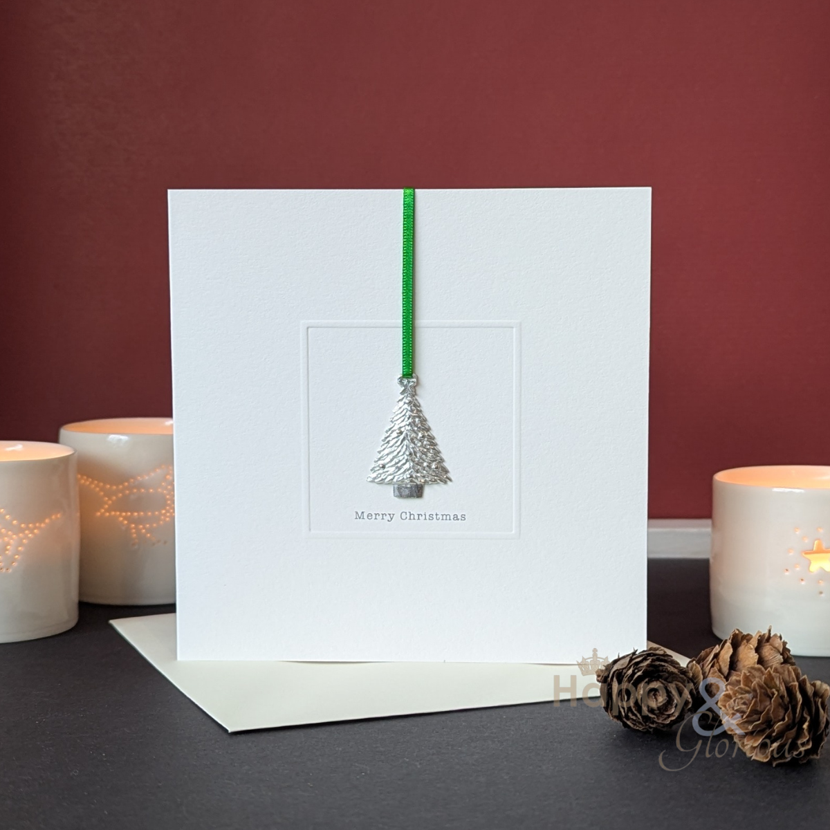 Pewter tree keepsake Christmas card