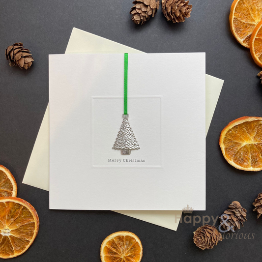 Pewter tree keepsake Christmas card