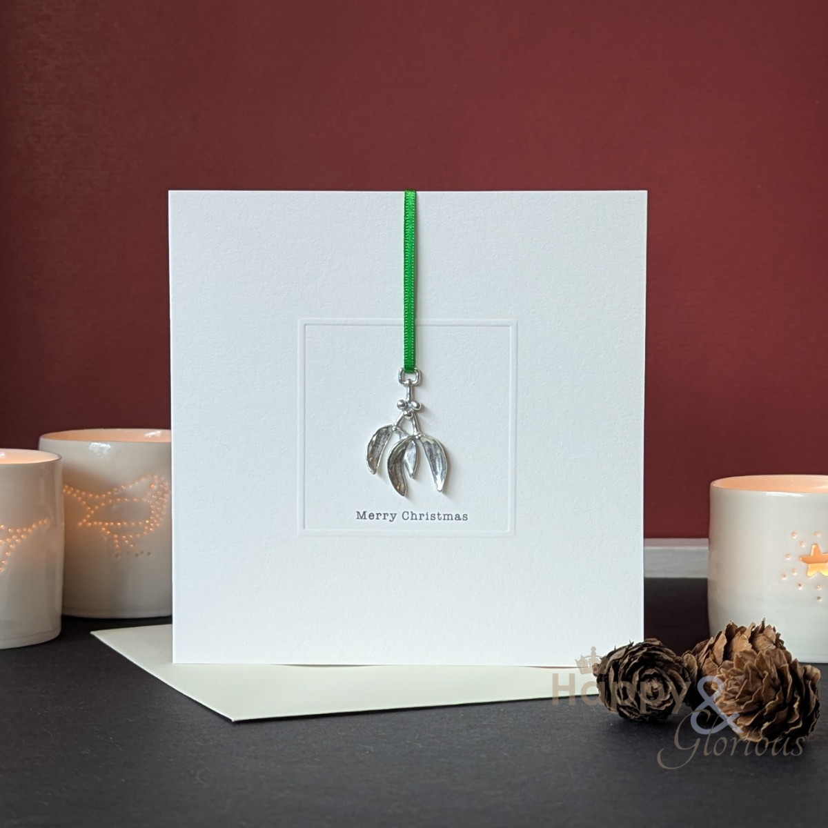 Pewter mistletoe keepsake Christmas card