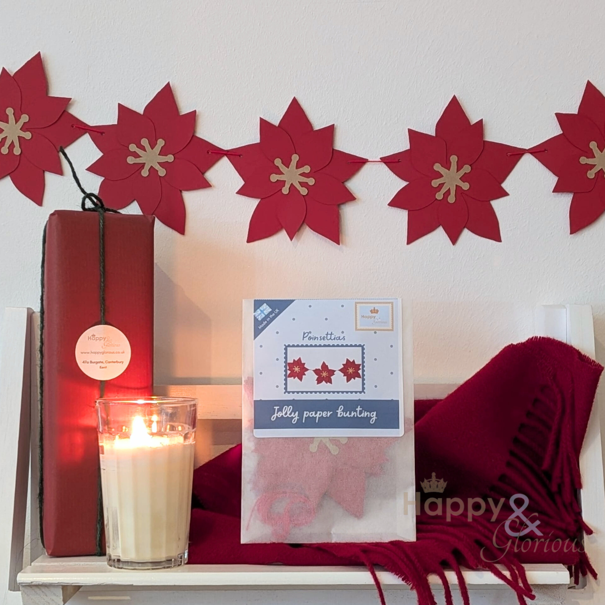 Poinsettia jolly paper bunting - handmade Christmas party decoration | UK made