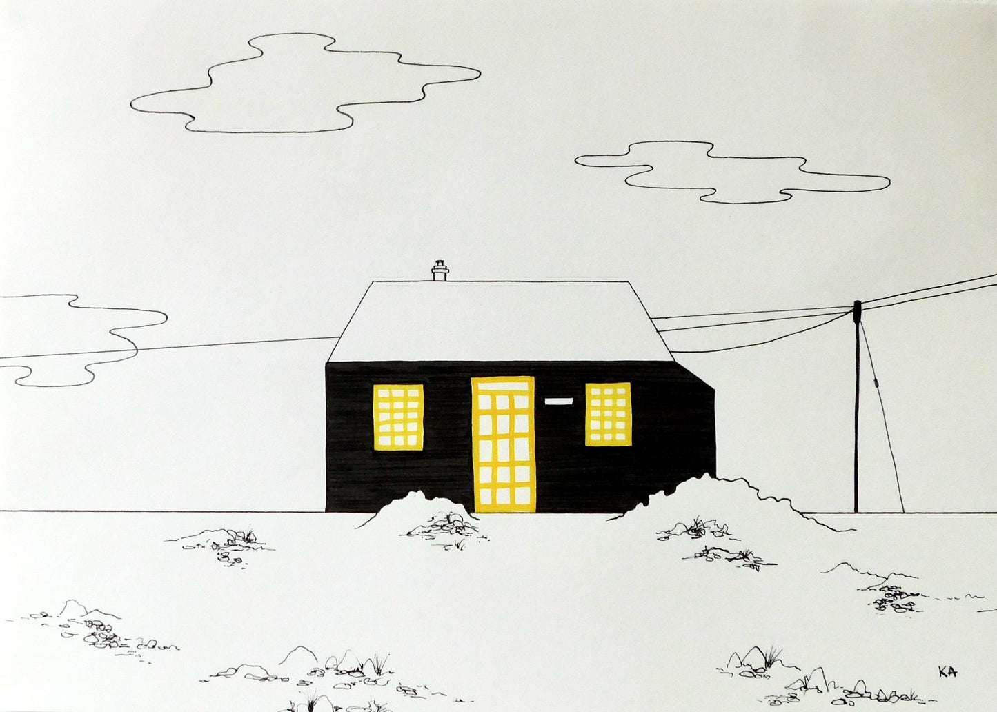 Prospect cottage, Dungeness - pen & ink by Katherine Abbitt
