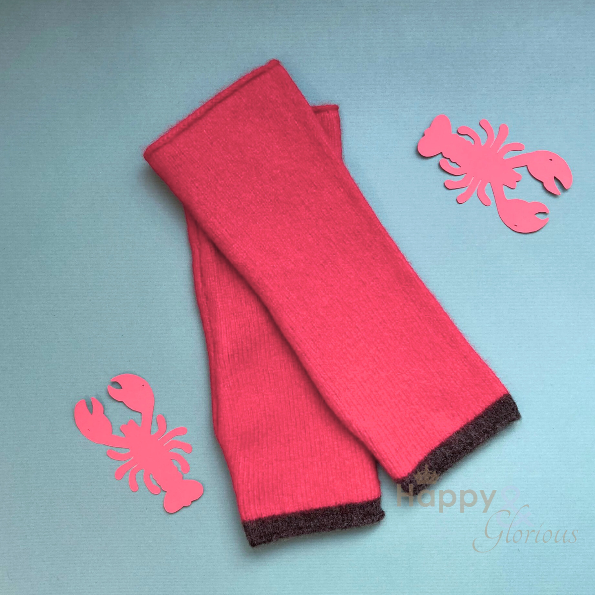 Red felted merino wool wristwarmer gloves