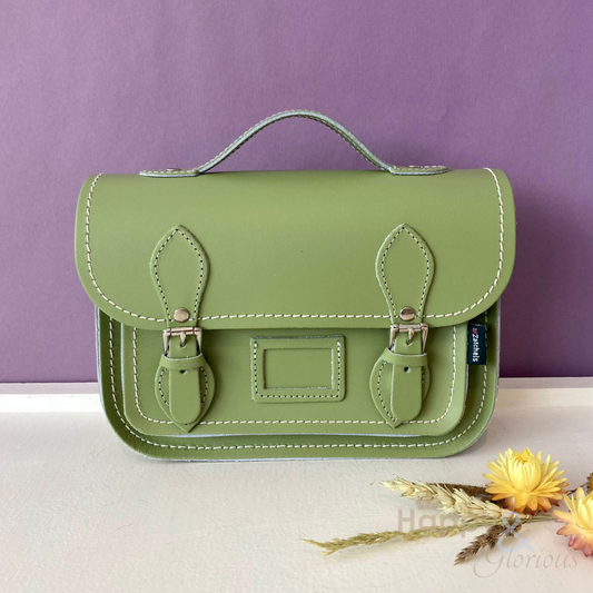 Sage green leather midi satchel