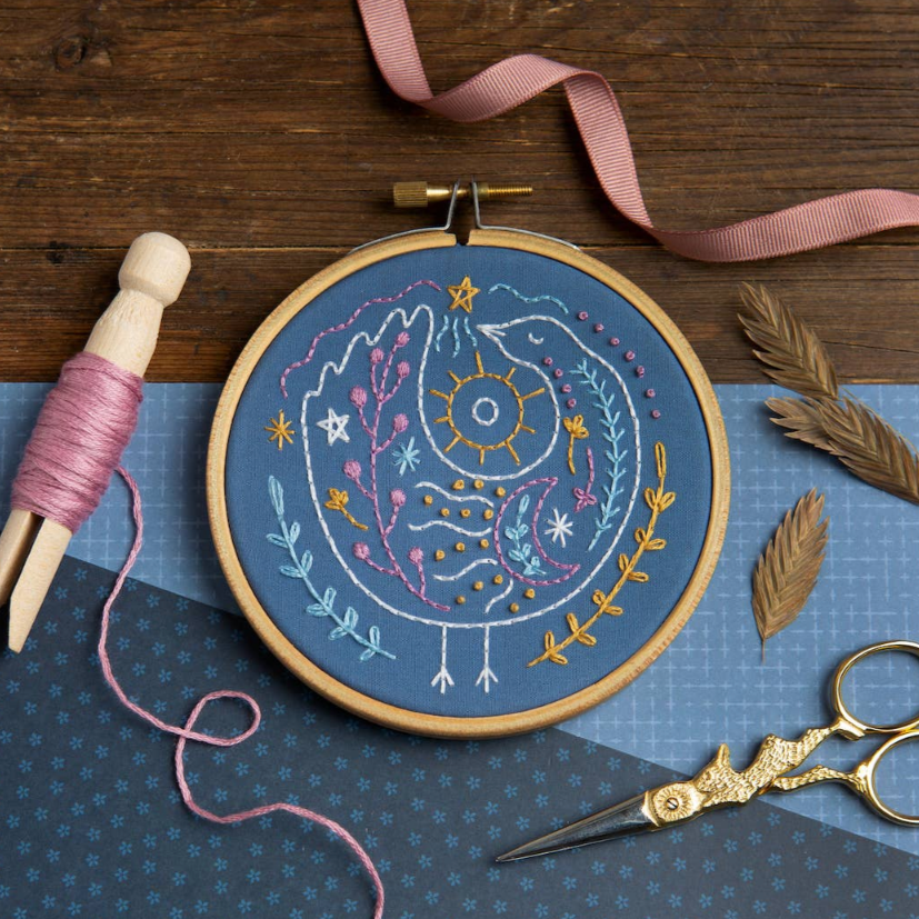 celestial bird mini embroidery hoop craft kit