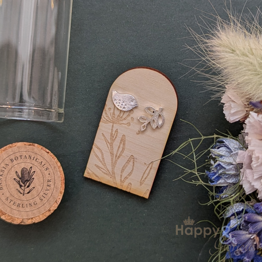 Sterling silver bird & leaf studs