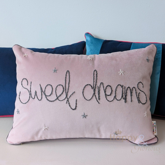 Sweet Dreams embroidered velvet cushion
