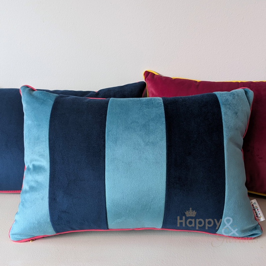 Teal Stripe velvet cushion